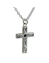 British Jewellery Workshops Silver 30x20mm hand engraved block Cross with Cable link chain