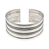 Triple Wide Row Sterling Silver Bali Cuff Bracelet