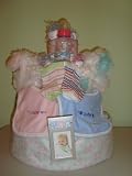 Twin Baby Boy/Girl (Decorated all around) 4 Layer Diaper Cake - Comes Decoratively Wrapped Making it a Great Gift or Shower Centerpiece - Other Gift Options Also Available