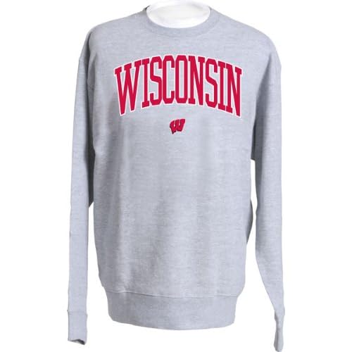 Wisconsin Badgers Grey Twill Arch Crewneck Sweatshirt Sports Fan Sweatshirts