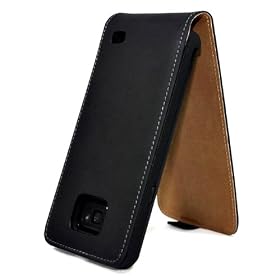 Ultra Slim Genuine Leather Flip Case Black Inner Brown For SAMSUNG GALAXY S2 S-II i9100 Mobile Phone + FREE 2 x Super Clear Screen Protector