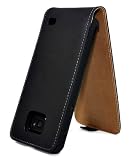 Ultra Slim Genuine Leather Flip Case Black Inner Brown For SAMSUNG GALAXY S2 S-II i9100 Mobile Phone + FREE 2 x Super Clear Screen Protector