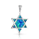 Bling Jewelry .925 Sterling Silver Blue Opal Inlay Star of David Pendant