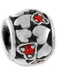 Authentic Biagi Heart Bead of Red CZ and Pierced Sterling Silver fits European Charm Bracelets