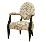 Upholstered Arms Accent Chair with Beige Flower Pattern
