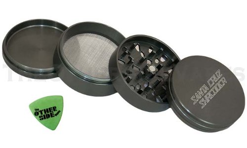 Large Santa Cruz Shredder Gun Metal Aluminum 4 Piece Grinder + Custom Pollen Pick Bundle On Sale