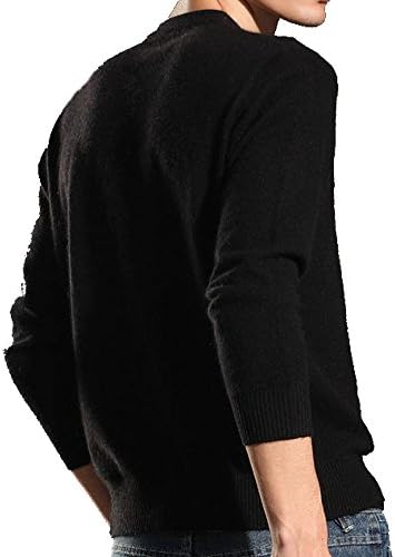 Liuanan Men Merino Wool Round Neck Long Sleeve Pullover Jumper Sweater (L, Black)