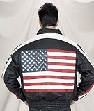 Mens Genuine Leather USA Flag BOMBER Jacket W/Z/O Lining
