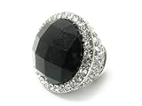 Crystal Side Facet and Glass Stone Stretch Fashion Ring