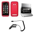 Red Soft Silicone Gel Skin Cover Case + Crystal Clear Protector + Rapid Car Charger for HTC Imagio