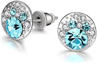 Loway Crystals Blue Stud Earrings Silver Plated Girls Orecchini Women Fashion Jewelry