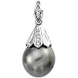 14K White Gold Tahitian Cultured Oval Grey "B" Quality Pearl and Diamond Pendant