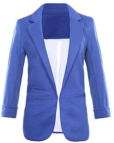 Faddish Women's Cotton Basic Boyfriend Ponte Rolled Blazer Jacket Suits