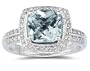 2.50 ct Cushion Cut Aquamarine & Diamond Ring in 14K White Gold