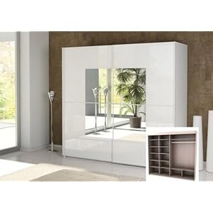Schwebetürenschrank Kleiderschrank P849AL72 weiß glänzend mit Spiegel