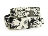 41pfnowptRL. SL160  Snap On Skull and Iron Cross Tattoo Ink Fashion Bonded Leather Belt Size: M/L   36 Color: Black/White
