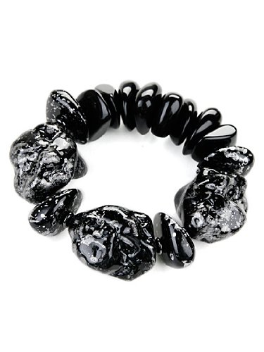 Black Stone Beaded Stretch Bracelet Fashion Jewelry