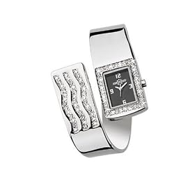 Chronostar - R3753300725 - Montre Femme - Ligne Elegance - Slave - Quartz Analogique - Cadran Noir - Pierres Synth�tiques Blanches - Bracelet Acier