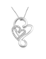 Sterling Silver Diamond Double Heart Pendant Necklace (1/10 Cttw, I-J Color, I2-I3 Clarity), 18"