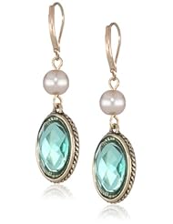 Napier "Purple Sunset" Gold-Tone Green Oval Drop Earrings
