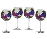 ArtisanStreet's Grapes Wine Goblets. Set of 4 Hand Painted Wine Glasses. Features Luscious Grapes in Two Varieties. Made to Order. Signed by Artisan.