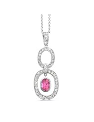 Trio Oval Diamond Pendant In 18K White Gold With A 0.90 ct. Genuine Pink Tourmaline Center Stone.