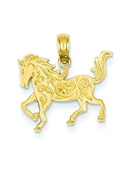 14K Yellow Gold Fancy Horse Charm Equestrian Pendant