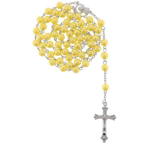 Yellow Bead Rosary with Round Beads in 8mm - 32'' Necklace - 21'' Overall Length