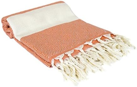 Premium Turkish Peshtemal 100% Cotton; Fouta Towel that is Absorbent, Quick Drying, Ultra Soft, and is a Multi use Blanket Diamond Design(Coral)