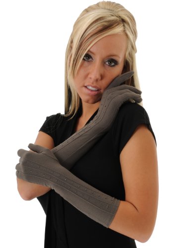 Soft Stretch Gloves Embossed and Bead Design 3 Colors Black Red or Gray