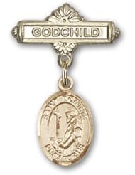 14K Gold Baby Badge with St. Dominic de Guzman Charm and Godchild Badge Pin