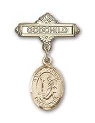 Gold Filled Baby Badge with St. Dominic de Guzman Charm and Godchild Badge Pin