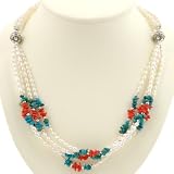 Handmade Pearl & Coral Four-Strand Necklace