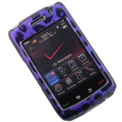Purple Cover Case For RIM Blackberry Storm 2 9550 Crystal Hard Faceplate With Leopard Design + belt clip[WCP388]