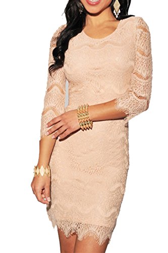 made2envy Allover Lace Three Fourth Sleeves Dress (XL, Peach) LLC27971XL