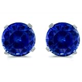 14K White Gold 5mm Round Sapphire Stud Earrings