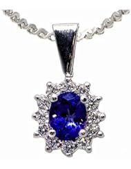 14K White Gold Tanzanite and Diamond Pendant -- LIFETIME WARRANTY