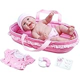 JC Toys La Newborn Realistic All Vinyl Age 2+ Baby Doll Soft Basket Set (6 Piece), 13"