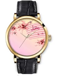 SPRAWL Aanalog Fashion Series Gold Ladies Watches of Genuine Black Leather Strap,Unique Wrist Watch for Women Girls Designed with Snowman in the Snow