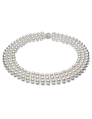 PremiumPearl Triple Strand White Freshwater Pearl Necklace AA+ Quality with Sterling Silver Clasp
