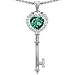 Candygem 14k White Gold Plated 925 Sterling Silver 1.5inch Key to my Heart Love Key Pendant with Created Emerald by Venezia Designs, Free 18 Inch Silver Chain, Free Gift Box.