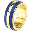 Spikes Womens Stainless Steel Gold IP Blue Enamel Band Ring
