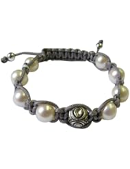 Handmade Diamond Pave Beads Macrame Bracelet Sterling Silver Jewelry