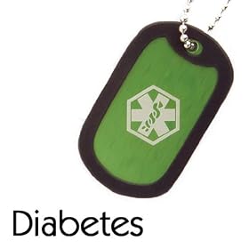 Diabetes Kids Medical Alert ID Dog Tag Necklace ~Green