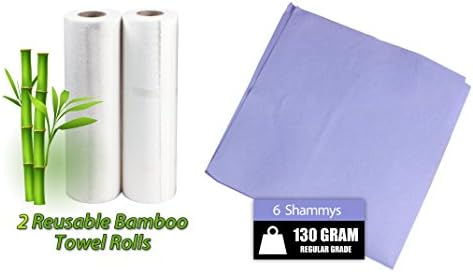 ESB Bamboo Towels - Machine Washable Bamboo Towels and Reusable German Shammys (2 Bamboo Towel Rolls 6 Shammys)