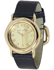MARC JACOBS Women 33mm Marci Mirror Leather Strap Watch Blue Gold tone MBM1221