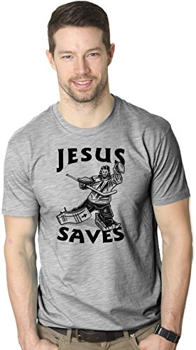 Jesus Saves Hockey Goal T Shirt Funny Religious Sport Tee