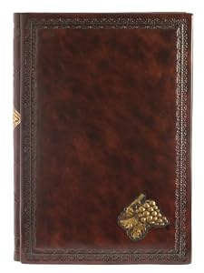 Italian Leather Wine Journal, Steamed Off Label Area, Embossed Designs, Gift Boxed, 7x10"