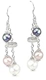 CleverEve's Freshwater Cream and Black Pearl Dangling Earrings Sterling Silver