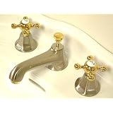 Kingston Brass KS4469BX Metropolitan Widespread Lavatory Faucet with Metal Cross Handle, Satin Nickel and Polished Brass